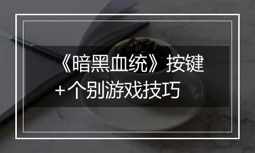 《暗黑血统》按键+个别游戏技巧