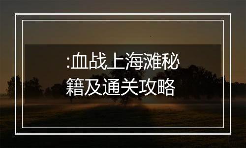 :血战上海滩秘籍及通关攻略