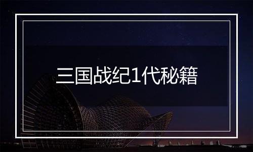 三国战纪1代秘籍