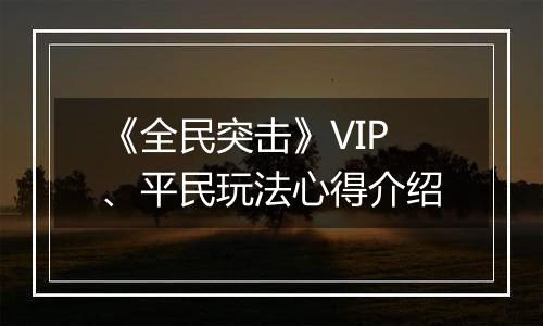 《全民突击》VIP、平民玩法心得介绍