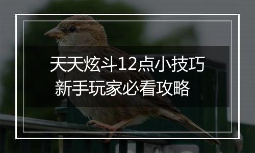 天天炫斗12点小技巧 新手玩家必看攻略