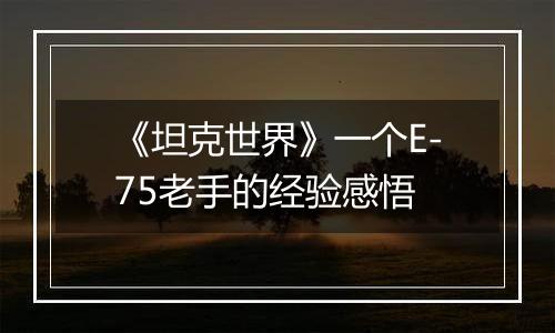 《坦克世界》一个E-75老手的经验感悟