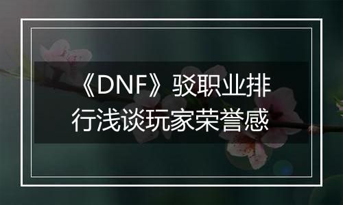 《DNF》驳职业排行浅谈玩家荣誉感