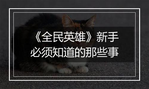 《全民英雄》新手必须知道的那些事