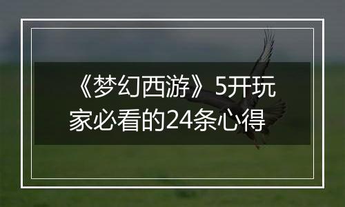 《梦幻西游》5开玩家必看的24条心得