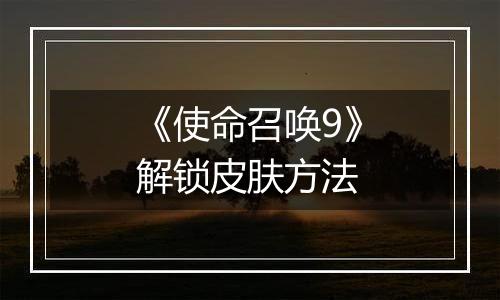 《使命召唤9》解锁皮肤方法