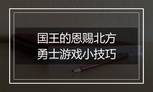 国王的恩赐北方勇士游戏小技巧
