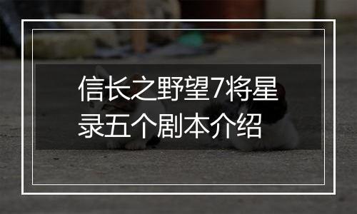 信长之野望7将星录五个剧本介绍