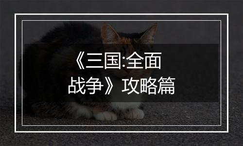 《三国:全面战争》攻略篇