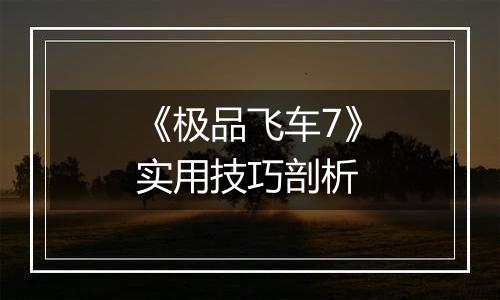 《极品飞车7》实用技巧剖析