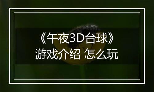 《午夜3D台球》游戏介绍 怎么玩