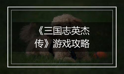《三国志英杰传》游戏攻略