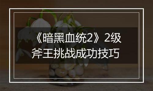 《暗黑血统2》2级斧王挑战成功技巧