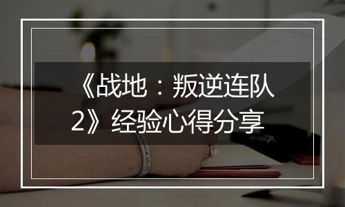 《战地：叛逆连队2》经验心得分享
