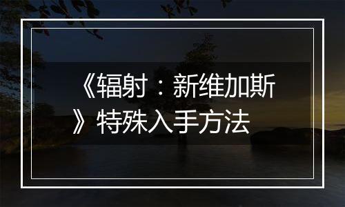 《辐射：新维加斯》特殊入手方法