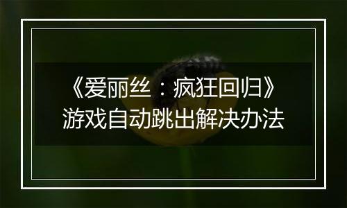 《爱丽丝：疯狂回归》游戏自动跳出解决办法