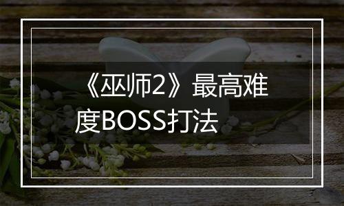 《巫师2》最高难度BOSS打法