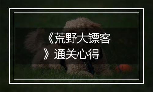 《荒野大镖客》通关心得