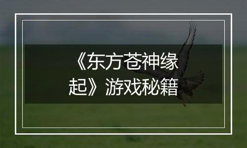《东方苍神缘起》游戏秘籍