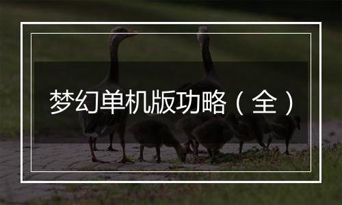 梦幻单机版功略（全）