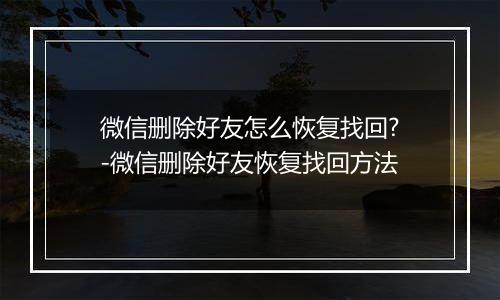 微信删除好友怎么恢复找回?-微信删除好友恢复找回方法